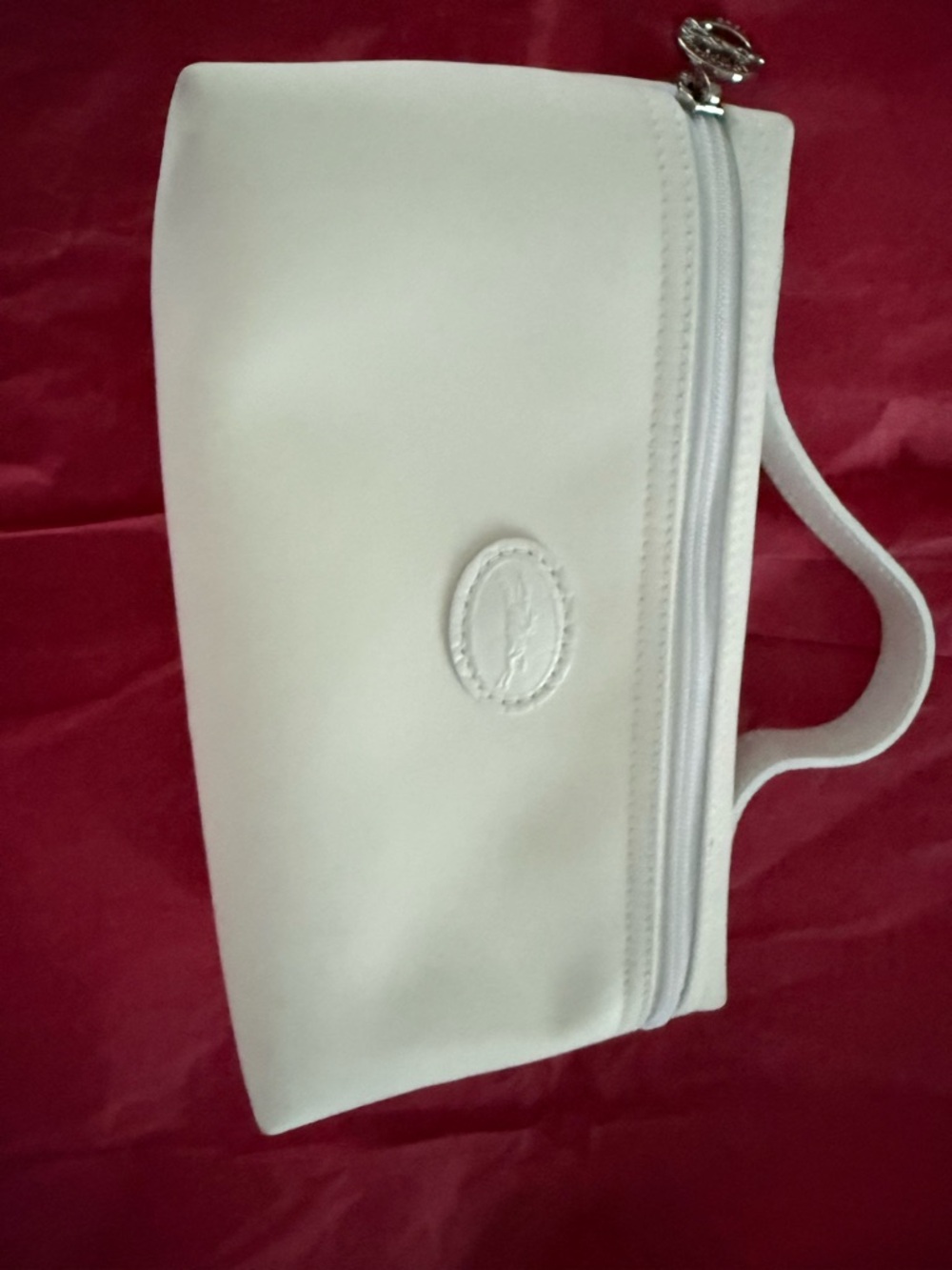 Longchamp White Wristlet Cosmetic Pouch with Strap